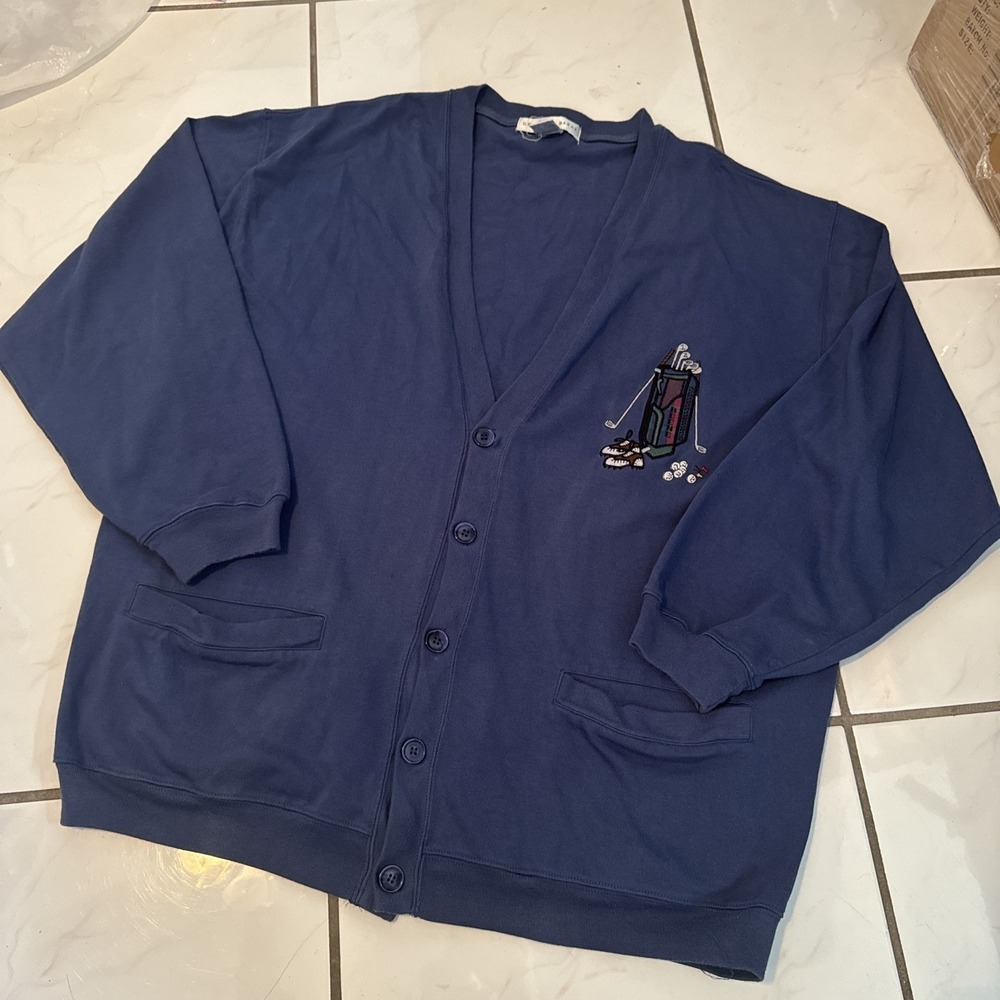 VTG Geoffrey Beene Cardigan Button Men's M Sweater 3D Knit Golf Club Sport
